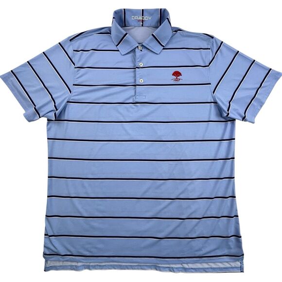 Draddy Sport Golf Polo Shirt Mens Medium Blue Striped Lightweight Stretch Logo - Picture 2 of 10